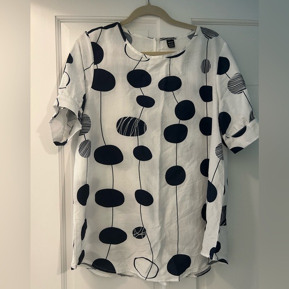 Gomorn polka dot top, size xl white/black, short sleeves - Picture 1 of 7